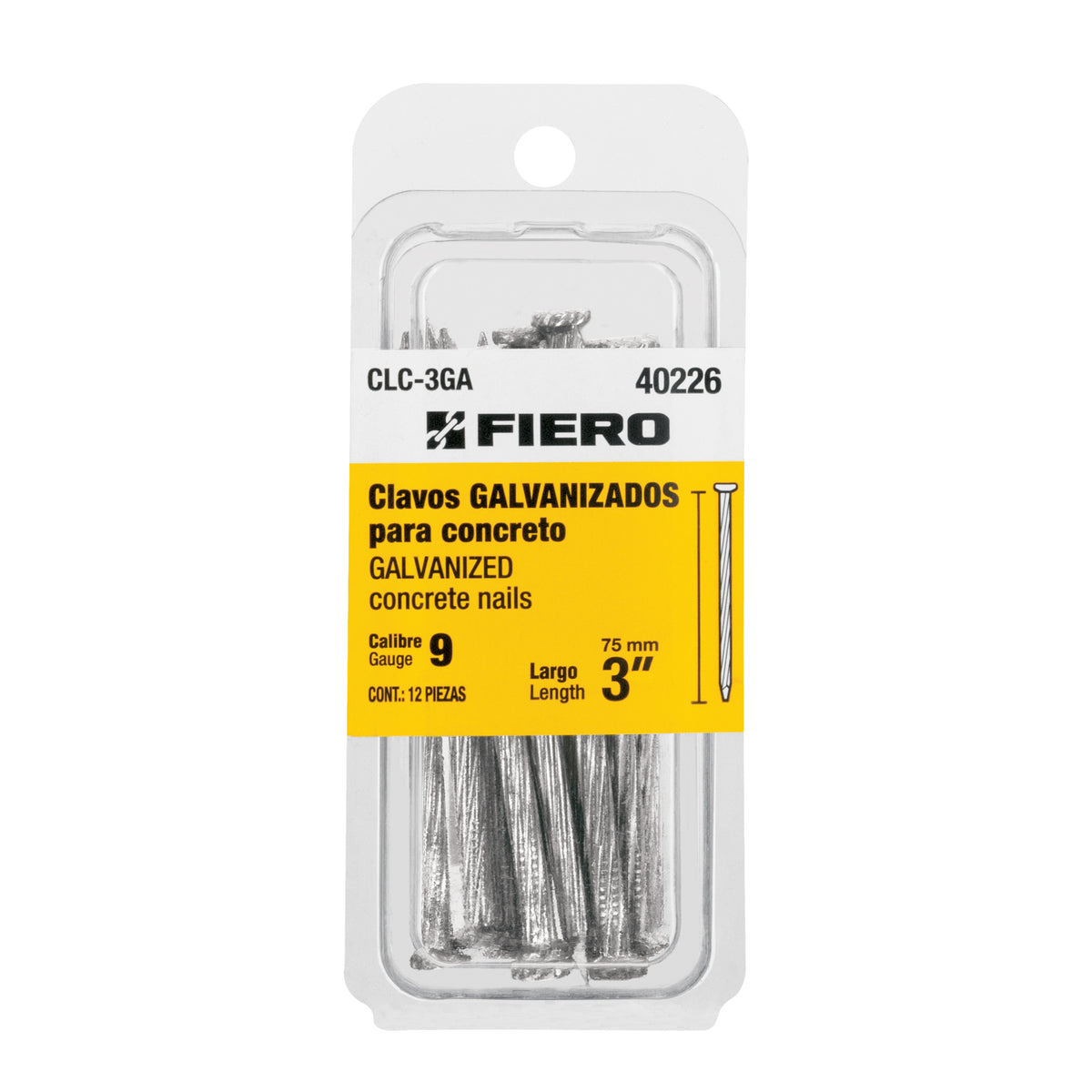 Blíster con 12 clavos galvanizados para concreto 3', FIERO