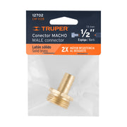 Conector 1/2' macho de latón sólido para manguera, TRUPER