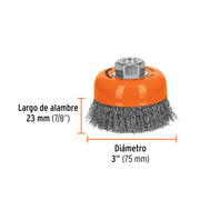 Carda copa 3' alambre ondulado fino, eje 5/8'-11, TRUPER