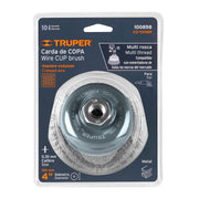 Carda copa 4' alambre ondulado fino, Multi-rosca, TRUPER