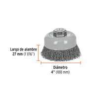 Carda copa 4' alambre ondulado fino, Multi-rosca, TRUPER