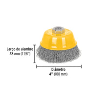 Carda copa 4' alambre ondulado fino, eje 5/8'-11, PRETUL