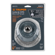 Carda copa 5' alambre ondulado grueso, Multi-rosca, TRUPER