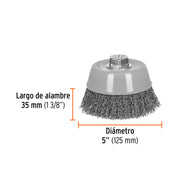 Carda copa 5' alambre ondulado grueso, Multi-rosca, TRUPER