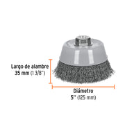 Carda copa 5' alambre ondulado fino, Multi-rosca, TRUPER