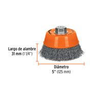 Carda copa 5' alambre ondulado fino, eje 5/8'-11, TRUPER