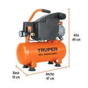 Compresor lubricado, 10L, 2 HP, horizontal, 127V, TRUPER