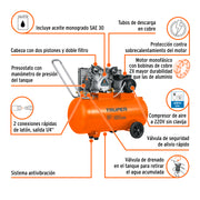 Compresor lubricado, de banda, 120L,4HP, hor, 220V, TRUPER