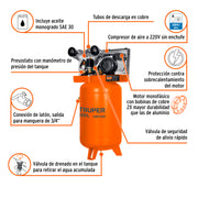 Compresor lubricado, de banda, 120L, 4HP, vert, 220V, TRUPER