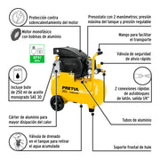 Compresor lubricado, 20L, 2-1/2HP, horizontal, 127V, PRETUL