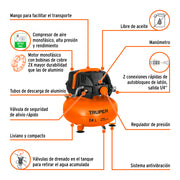 Compresor libre de aceite, 24L, 2-2/3HP, 127V, TRUPER