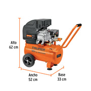 Compresor lubricado, 25L, 3HP, horizontal, 127V, TRUPER