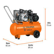Compresor lubricado, de banda, 60L, hor, 4HP, 127V, TRUPER