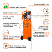 Compresor lubricado, 80L, 3-1/2HP, vertical, 127V, TRUPER