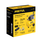 Kit Compresor lub, 20L, manguera y accesorios, 127V, PRETUL