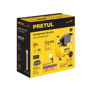 Kit Compresor lub, 20L, manguera y pistola grav,127V, PRETUL
