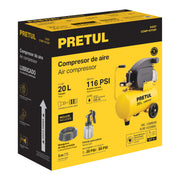 Kit Compresor lub, 20L, manguera y pistola baja,127V, PRETUL
