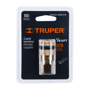 Cople rápido de latón, hembra, cuerda 1/4' NPT, TRUPER