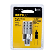 Cople rápido de acero, macho, cuerda 1/4' NPT, PRETUL
