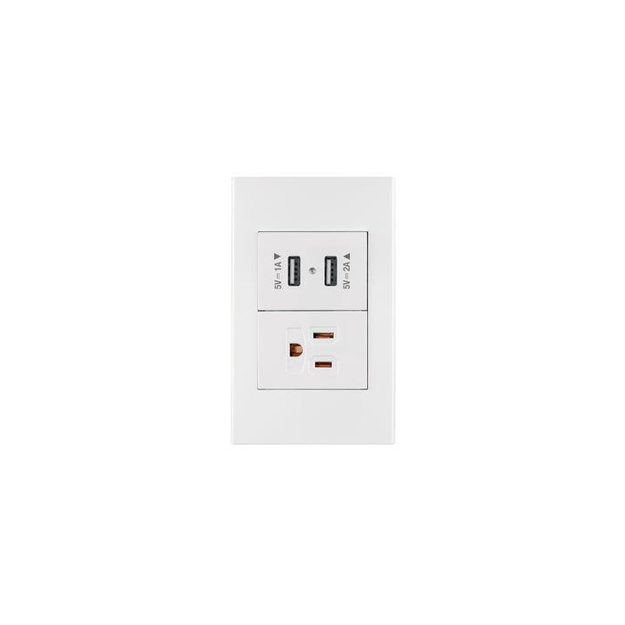 Placa armada 1contacto, 2puertos USB, 1.5mod,Española,blanco