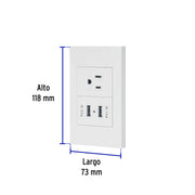 Placa armada 1contacto, 2puertos USB, 1.5mod,Española,blanco