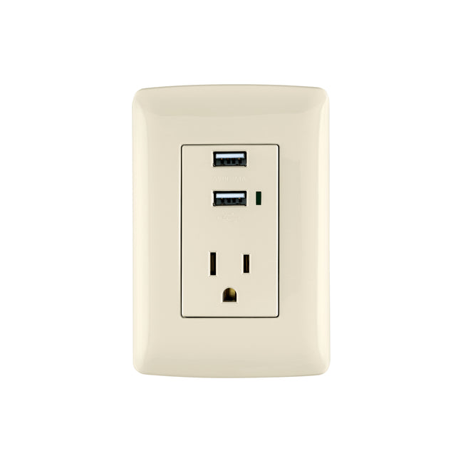 Contacto aterrizado + 2 puertos USB, marfil, línea Italiana