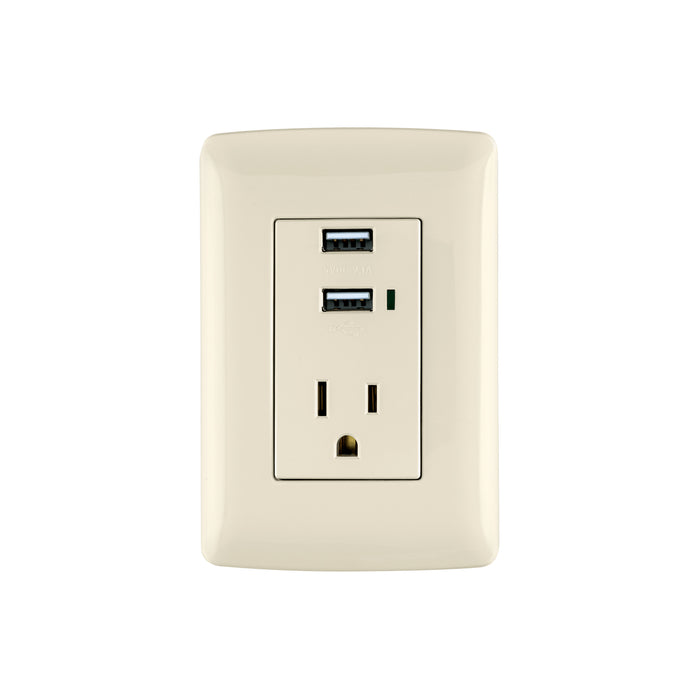 Contacto aterrizado + 2 puertos USB, marfil, línea Italiana