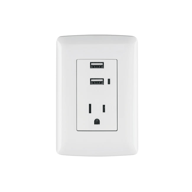 Contacto aterrizado + 2 puertos USB, blanco, línea Italiana