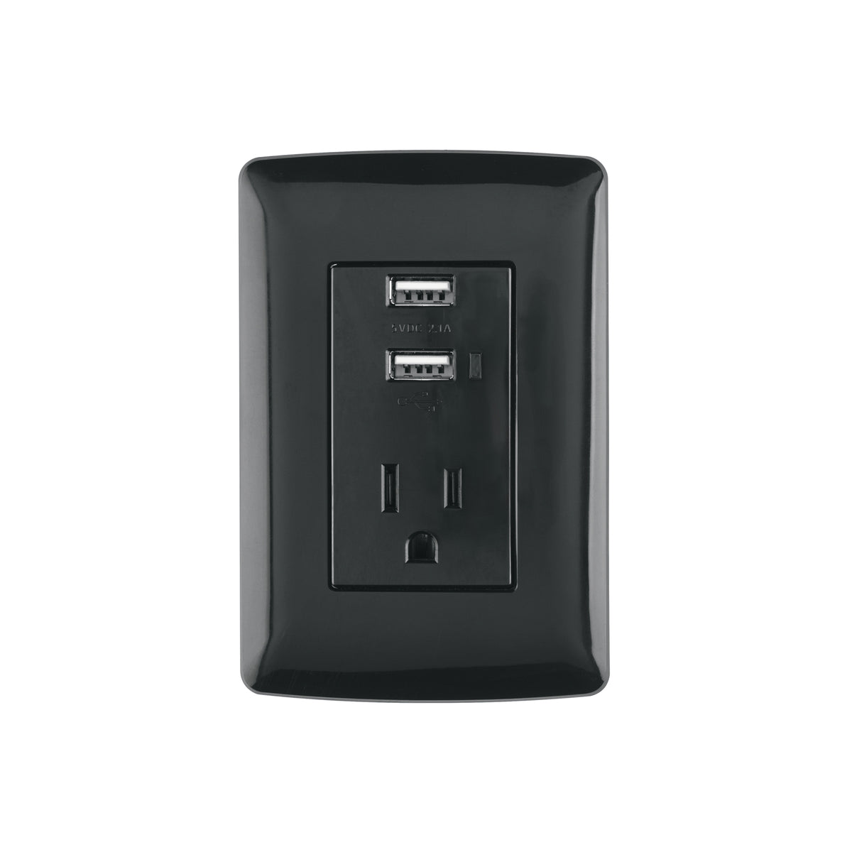 Contacto aterrizado + 2 puertos USB, negro, línea Italiana