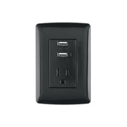 Contacto aterrizado + 2 puertos USB, negro, línea Italiana
