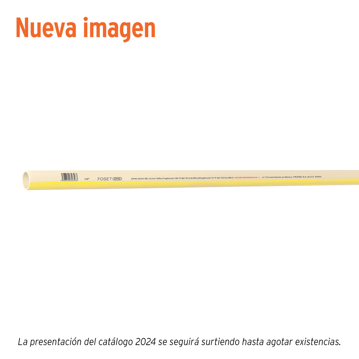 Tubo de 1/2' CPVC hidráulico RD 13.5, 3m, 0.3kg, FOSET