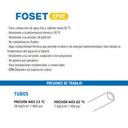 Tubo de 1' CPVC hidráulico RD 13.5, 1', 3m, 0.8kg, FOSET