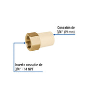 Adaptador hembra de CPVC 3/4' con inserto y tuerca de latón
