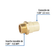 Adaptador macho de CPVC 1-1/4' con inserto y tuerca de latón