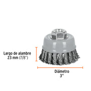 Carda copa 3' alambre trenzado grueso, Multi-rosca, TRUPER