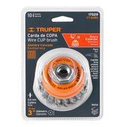 Carda copa 3' alambre trenzado grueso, eje 5/8'-11, TRUPER