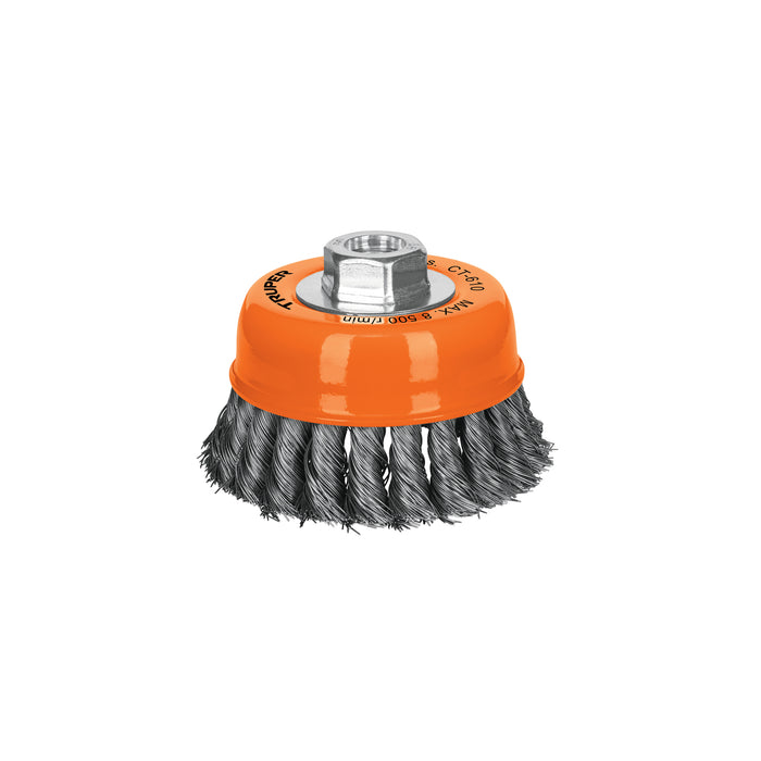 Carda copa 4' alambre trenzado fino, eje 5/8'-11, TRUPER