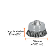Carda copa 4' alambre trenzado grueso, Multi-rosca, TRUPER