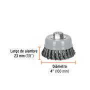 Carda copa 4' alambre trenzado fino, Multi-rosca, TRUPER