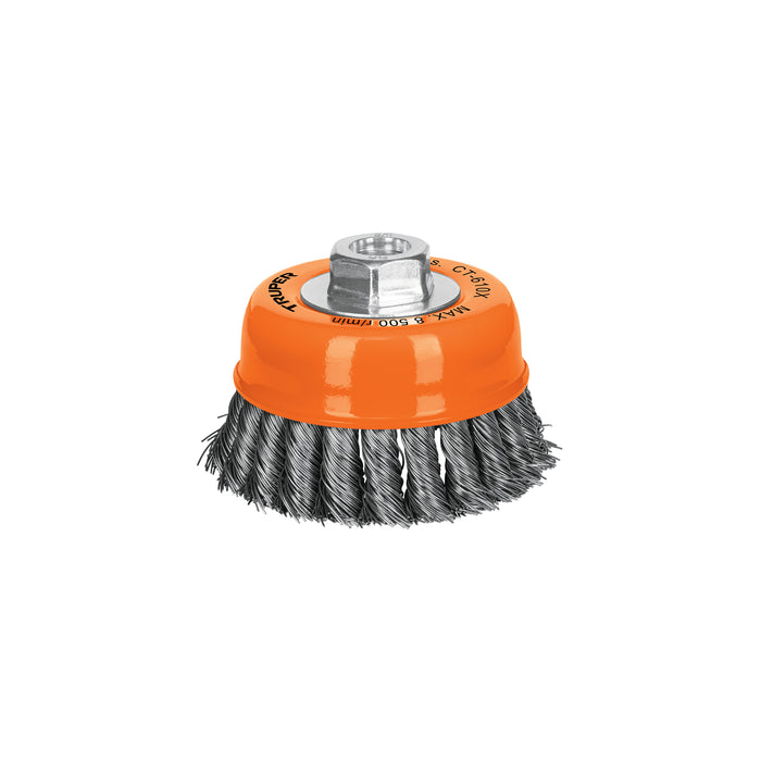 Carda copa 4' alambre trenzado grueso, eje 5/8'-11, TRUPER