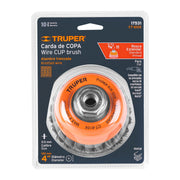 Carda copa 4' alambre trenzado grueso, eje 5/8'-11, TRUPER