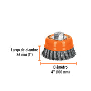 Carda copa 4' alambre trenzado grueso, eje 5/8'-11, TRUPER