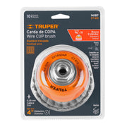 Carda copa 4' alambre trenzado fino, eje 5/8'-11, TRUPER
