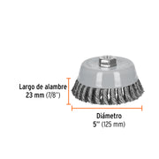 Carda copa 5' alambre trenzado grueso, Multi-rosca, TRUPER