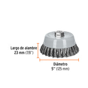 Carda copa 5' alambre trenzado fino, Multi-rosca, TRUPER
