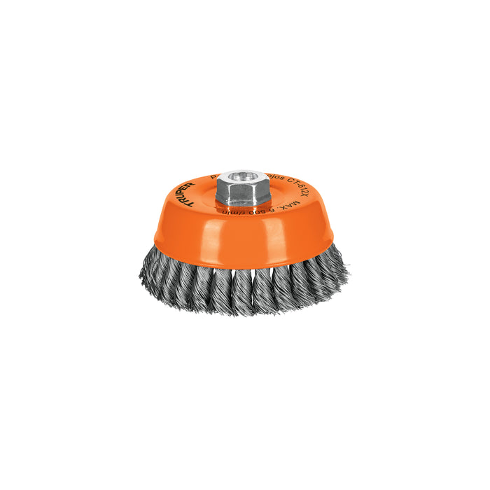 Carda copa 5' alambre trenzado grueso, eje 5/8'-11, TRUPER
