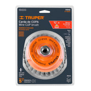 Carda copa 5' alambre trenzado grueso, eje 5/8'-11, TRUPER