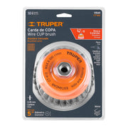 Carda copa 5' alambre trenzado fino, eje 5/8'-11, TRUPER