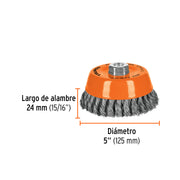 Carda copa 5' alambre trenzado fino, eje 5/8'-11, TRUPER