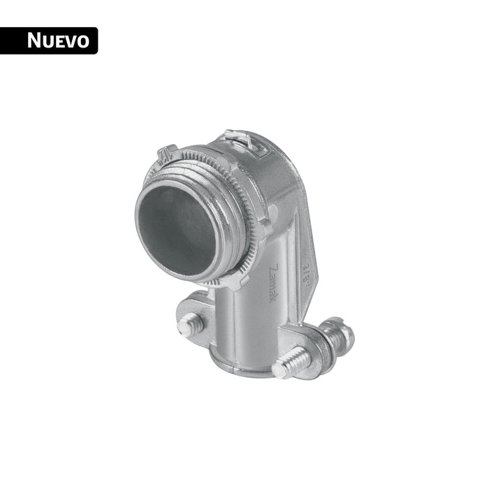 Conector curvo 3/8' para tubo flexible metálico, VOLTECK